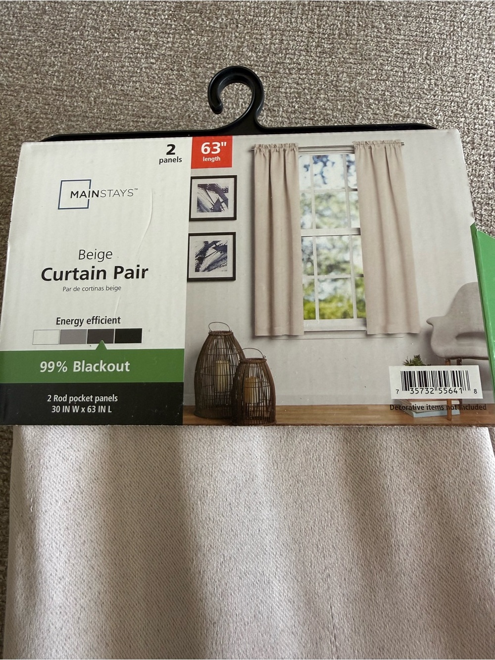 Mainstays Beige Rod-Pocket Blackout Curtain Panels